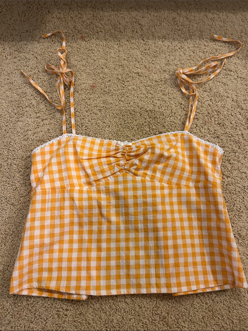 Orange and White Gingham Tie Shoulder and Back cami medium NWT